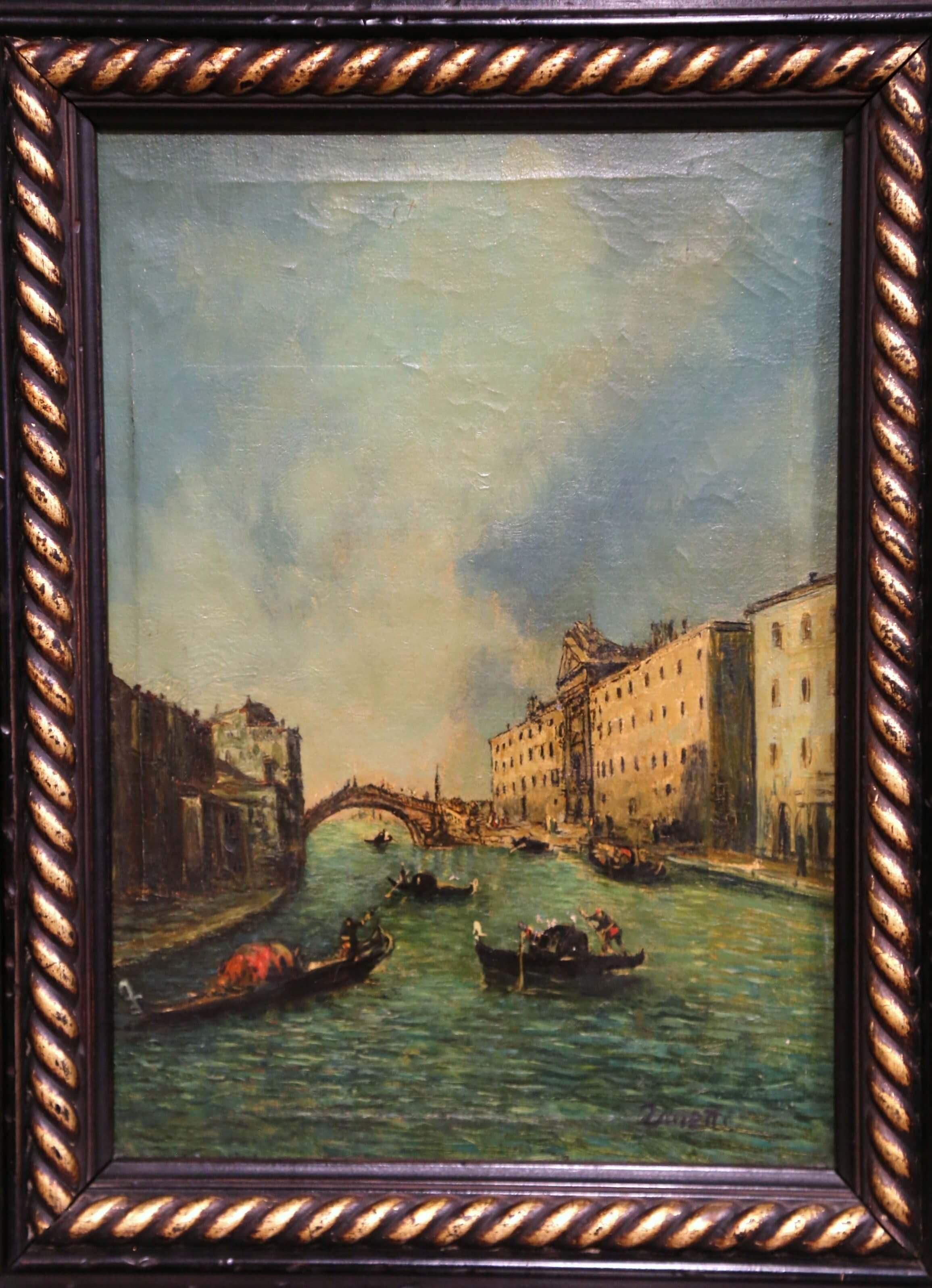 Pair of 19th Century Framed Oil on Canvas Venetian Scene Painting Signed Zanetti 1