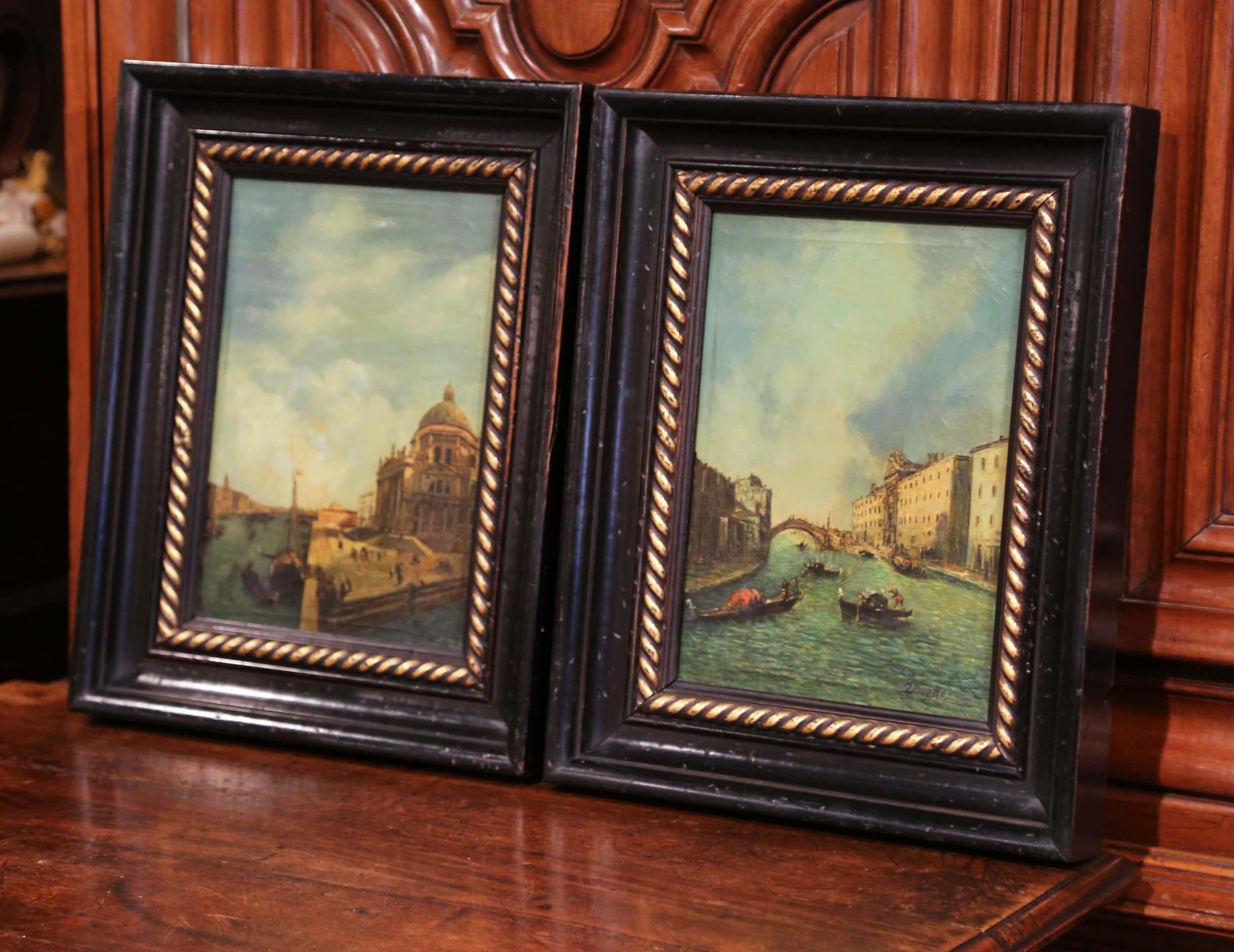 Pair of 19th Century Framed Oil on Canvas Venetian Scene Painting Signed Zanetti 2