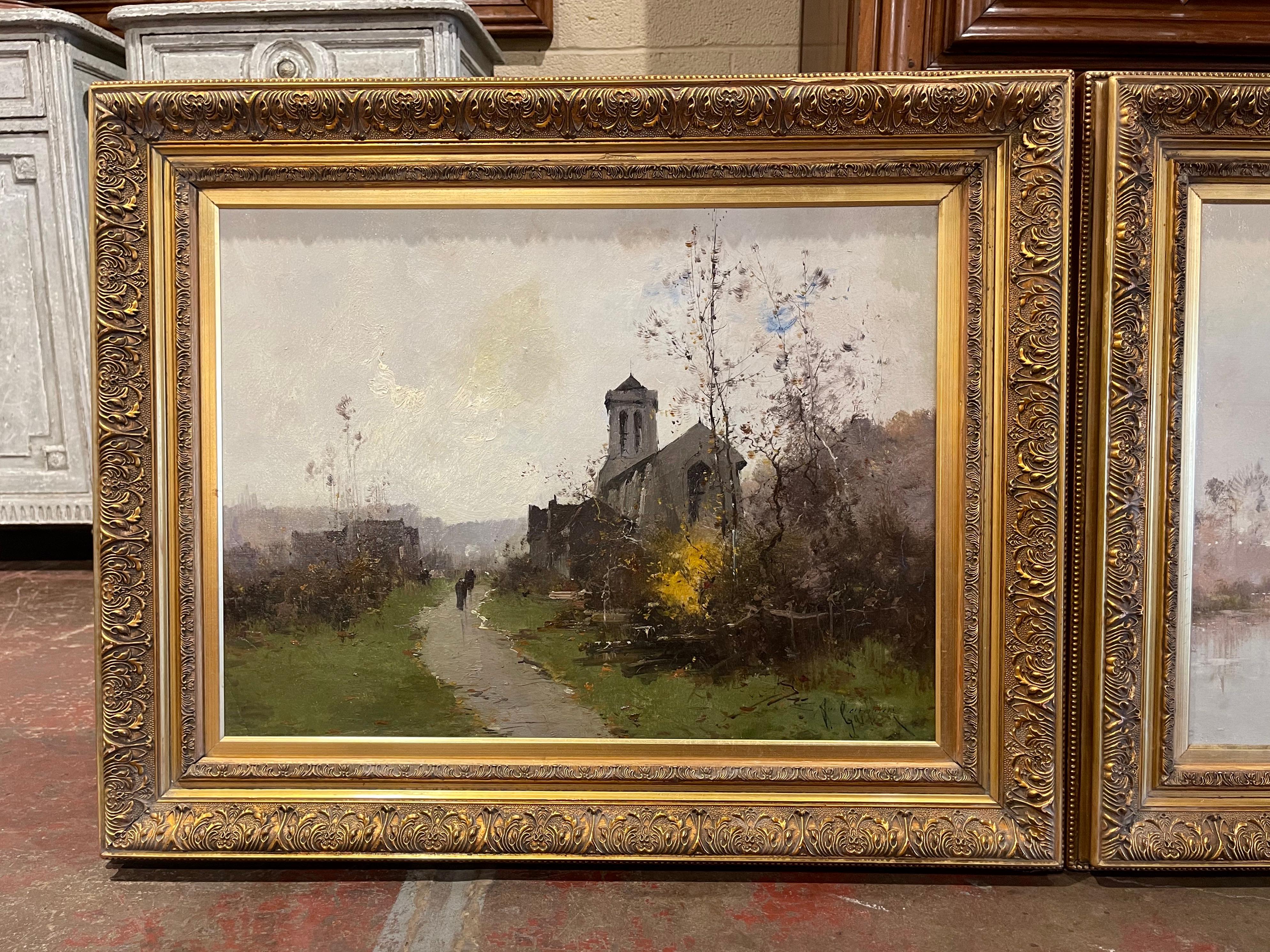 French  Pair 19th Century Framed Oil Painting Signed E. Kermanguy for E. Galien-Laloue For Sale