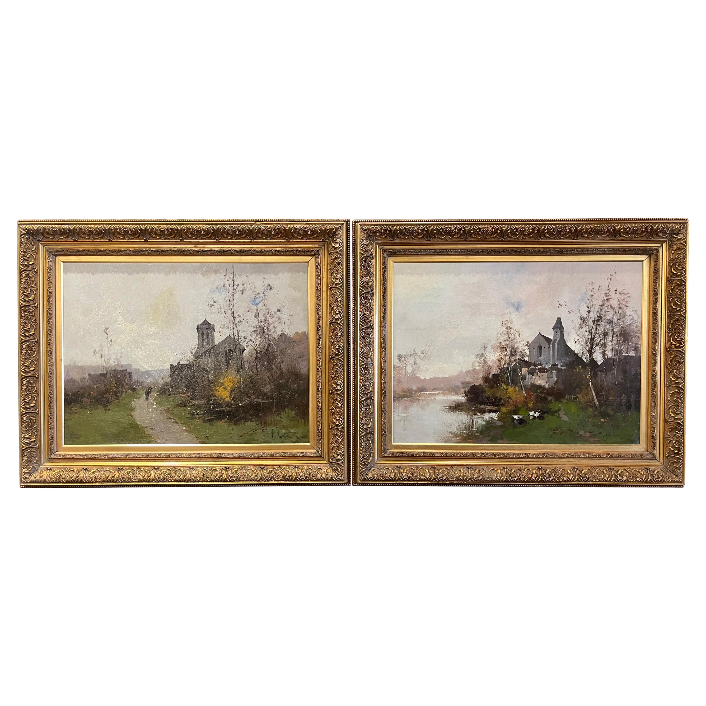 Gerahmtes Ölgemälde des 19. Jahrhunderts, signiert E. Kermanguy für E. Galien-Laloue, Paar