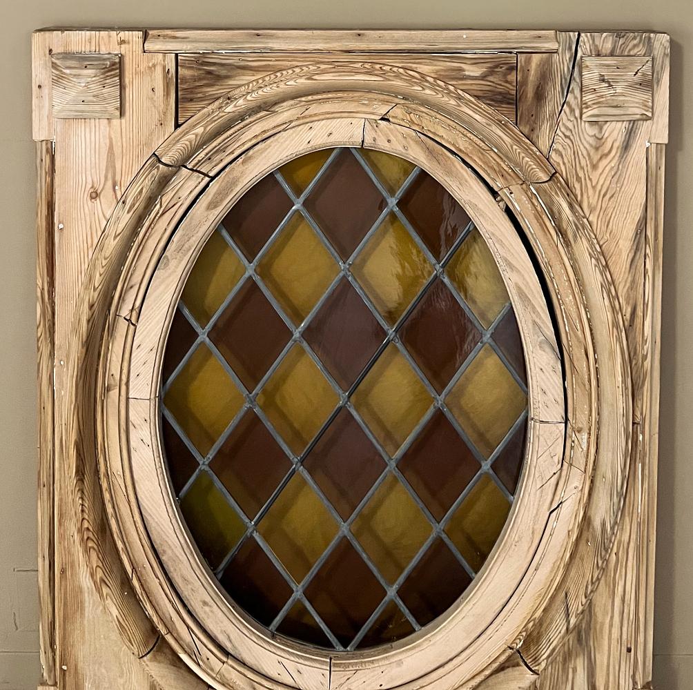 French Pair 19th Century Framed Oval Stained Glass Windows For Sale
