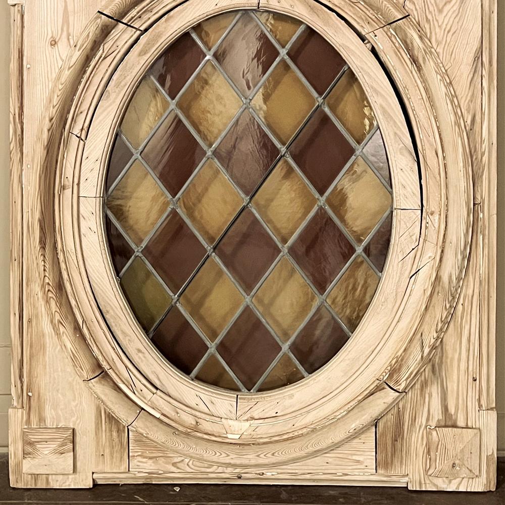 Hand-Crafted Pair 19th Century Framed Oval Stained Glass Windows For Sale