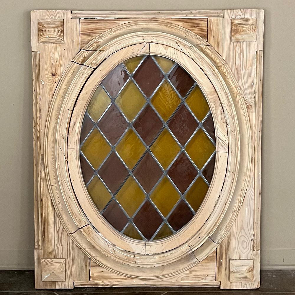 Pair 19th Century Framed Oval Stained Glass Windows In Good Condition For Sale In Dallas, TX