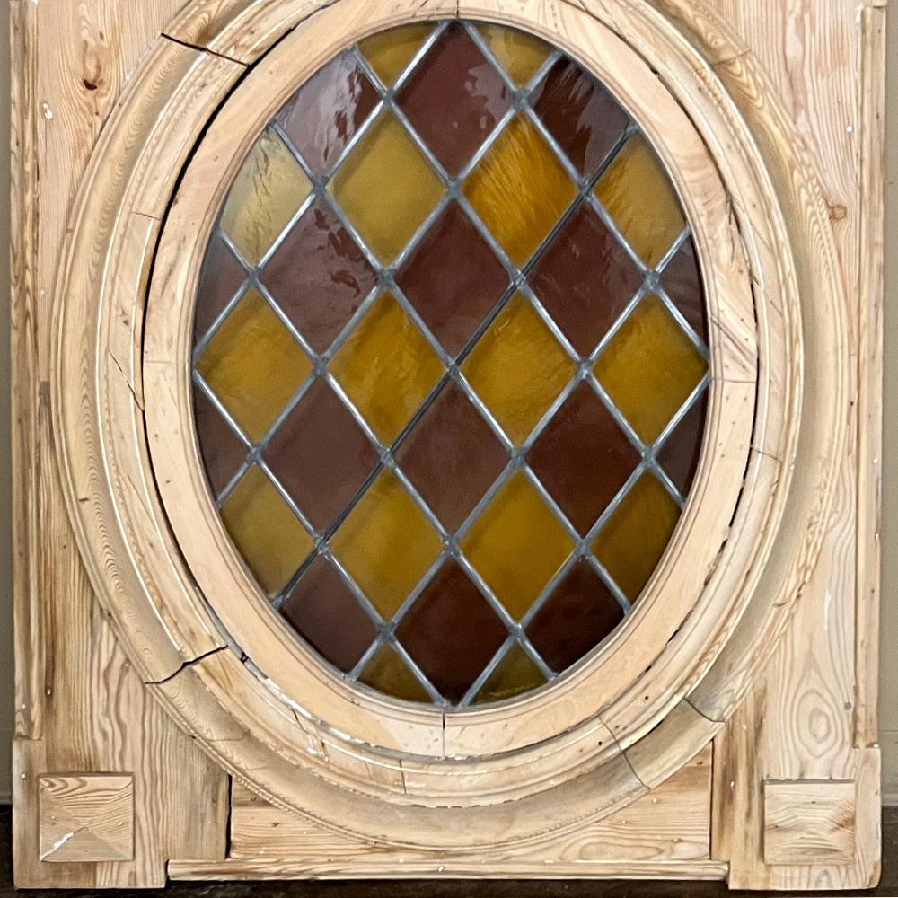 Paar gerahmte ovale Buntglasfenster aus dem 19. Jahrhundert im Angebot 2