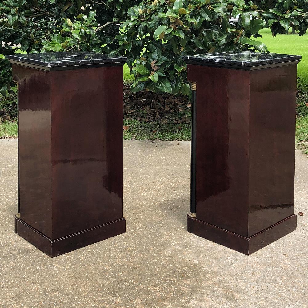 Pair 19th Century French 2nd Empire Mahogany Marble Top Nightstands 6