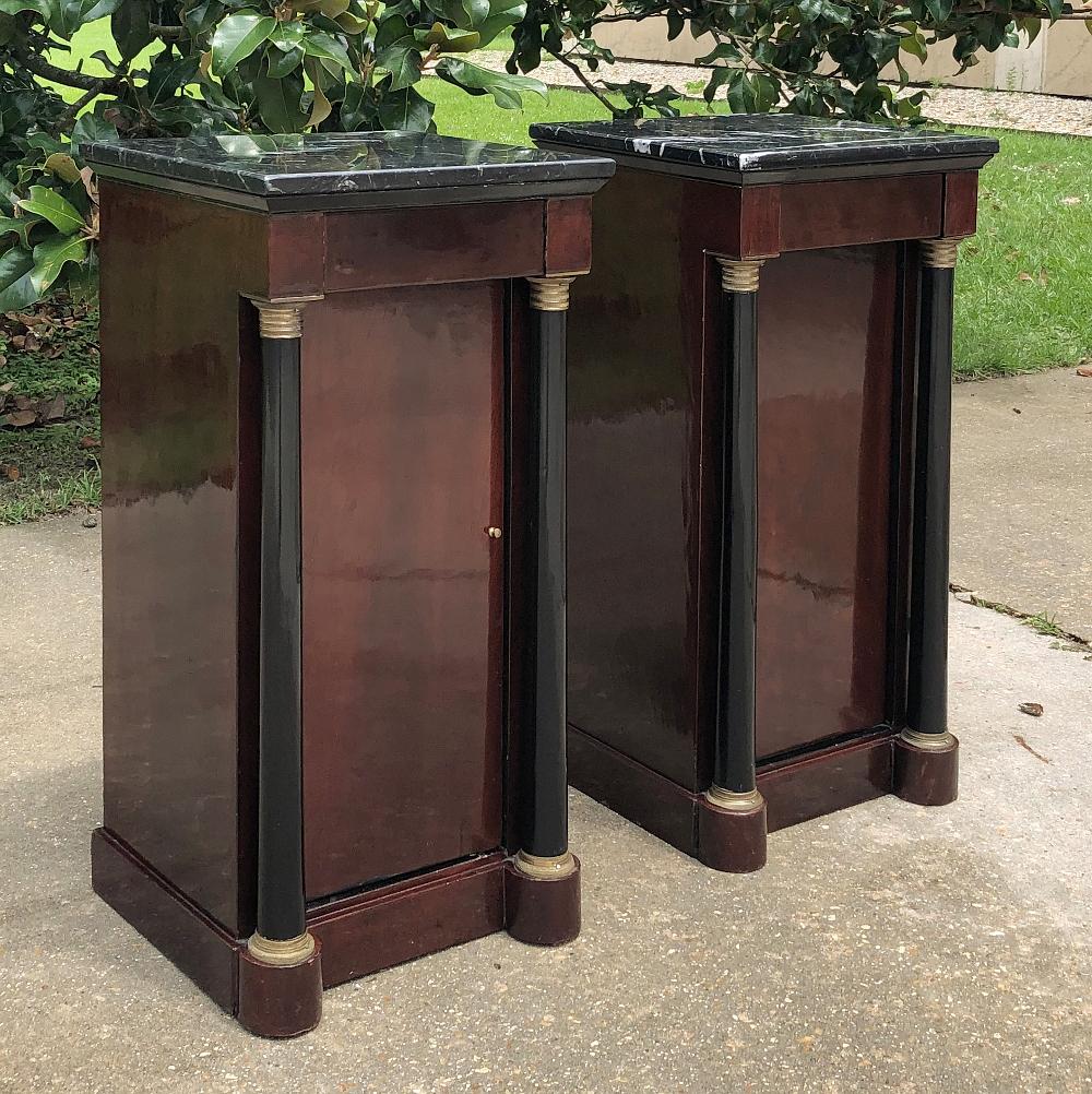 Empire Revival Pair 19th Century French 2nd Empire Mahogany Marble Top Nightstands