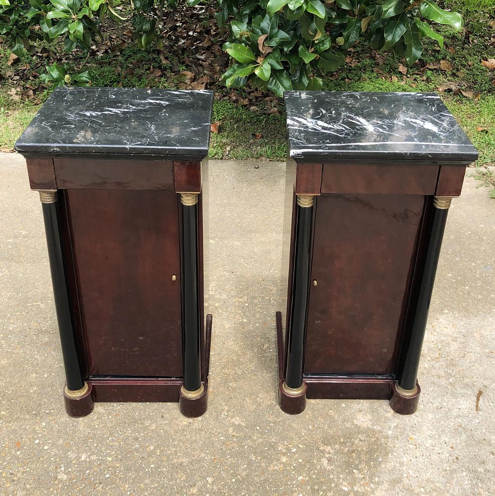 Gilt Pair 19th Century French 2nd Empire Mahogany Marble Top Nightstands