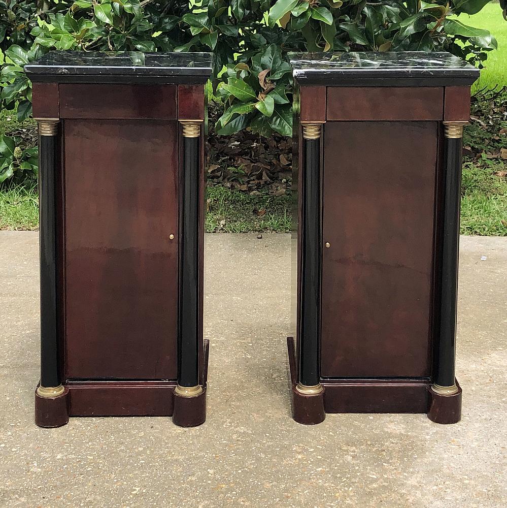 Pair 19th Century French 2nd Empire Mahogany Marble Top Nightstands In Good Condition In Dallas, TX