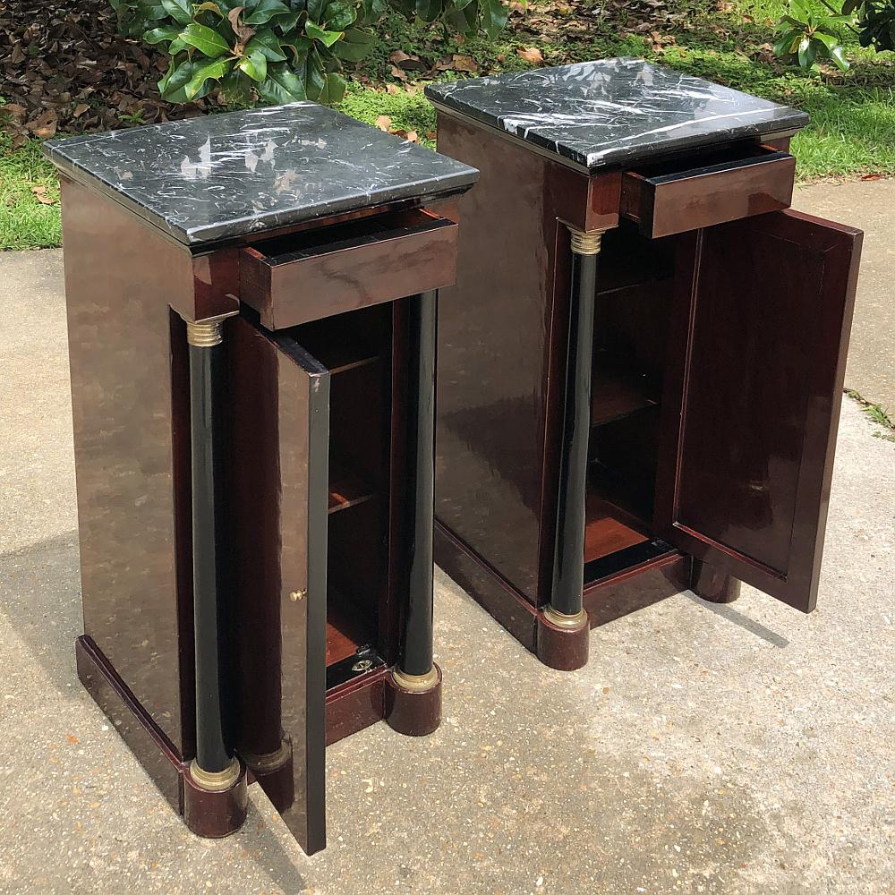 Bronze Pair 19th Century French 2nd Empire Mahogany Marble Top Nightstands