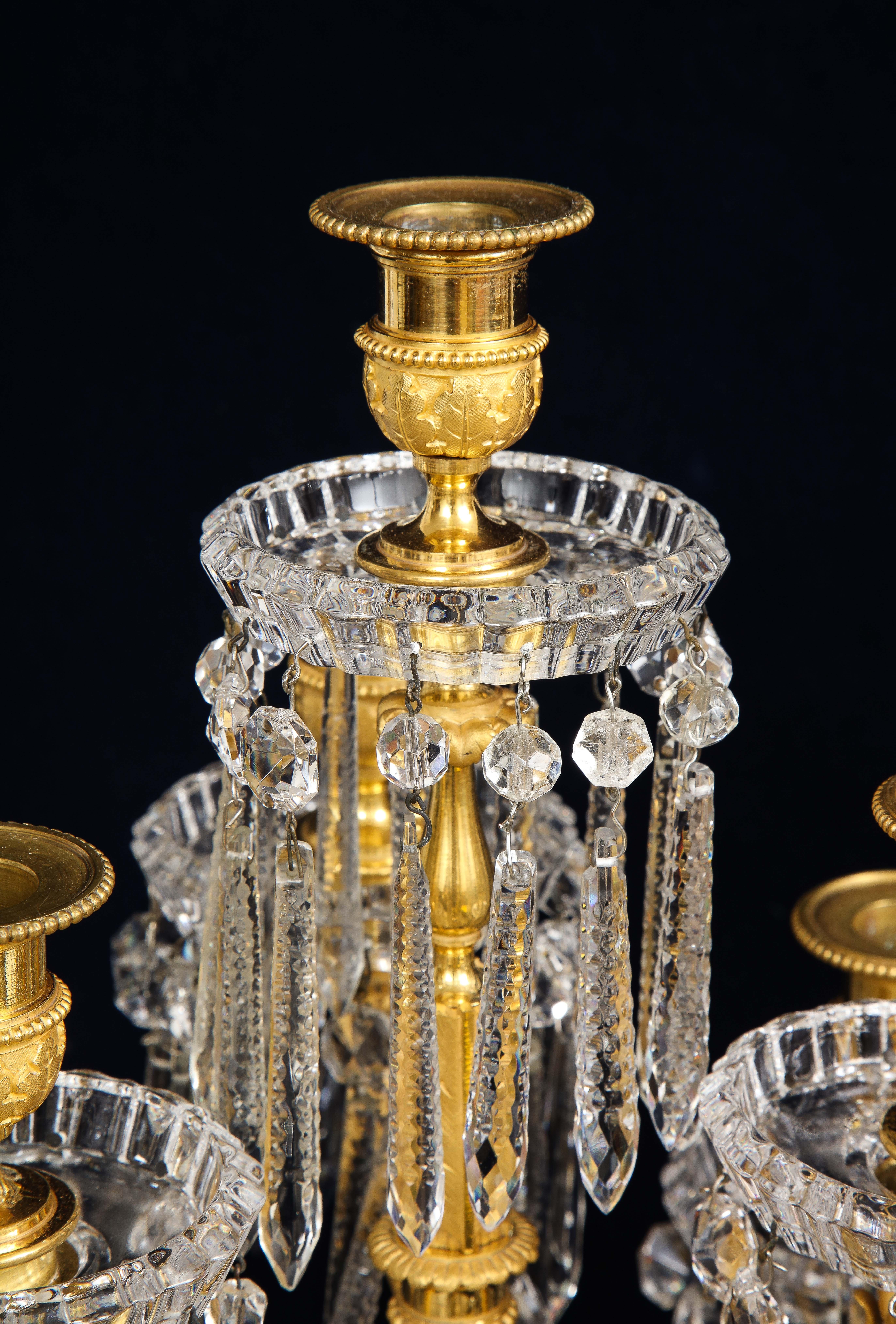 Pair 19th Century French 7 Arm Dore Bronze & Crystal Candelabras Signed Baccarat In Good Condition In New York, NY