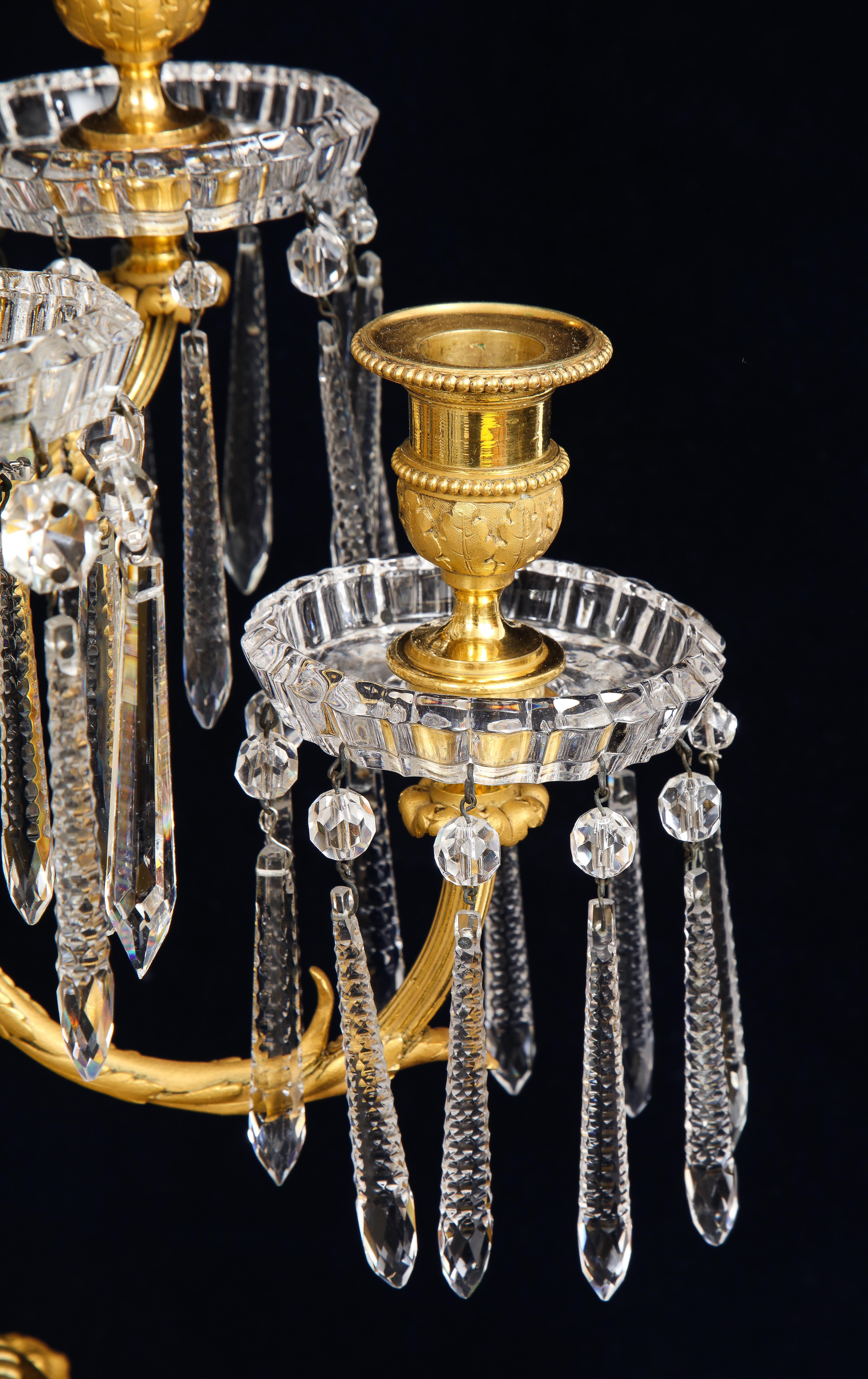 Mid-19th Century Pair 19th Century French 7 Arm Dore Bronze & Crystal Candelabras Signed Baccarat