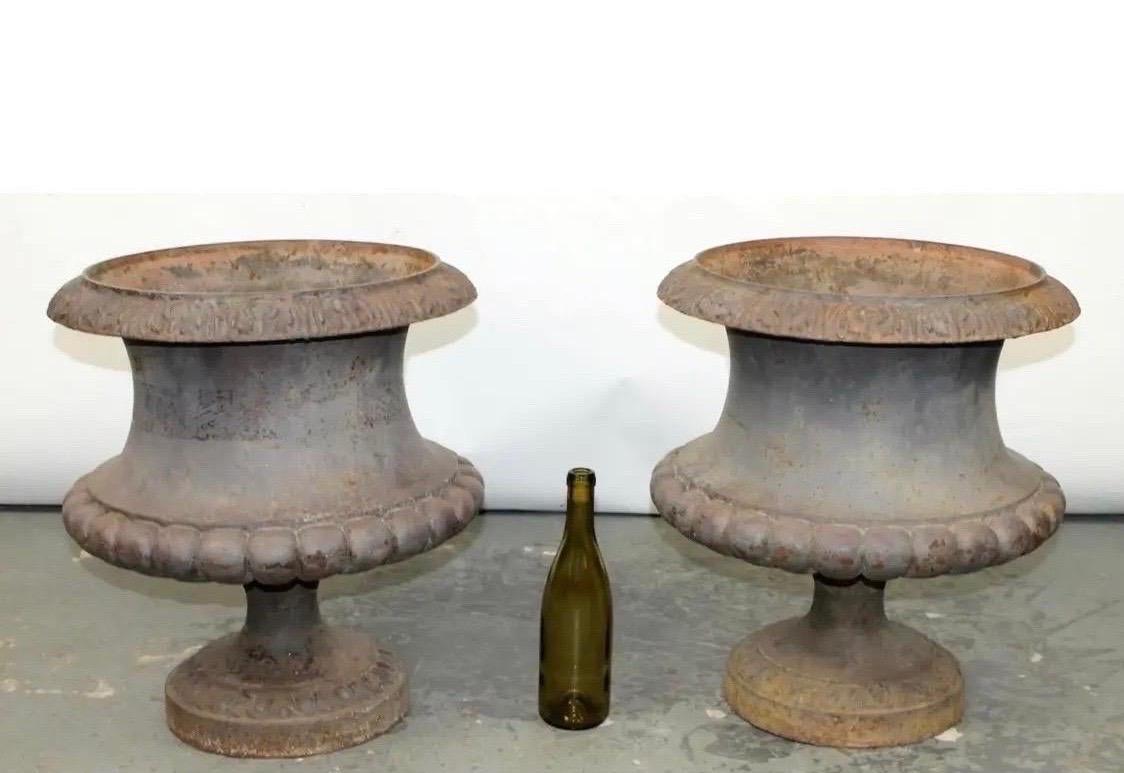 Pair 19th Century French Alfred Corneau Charleville Cast Iron Garden Urns 1