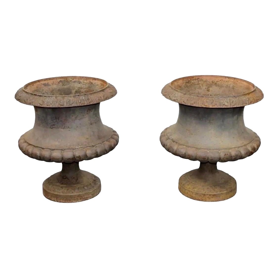 Pair 19th Century French Alfred Corneau Charleville Cast Iron Garden Urns