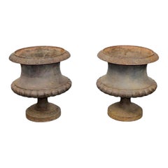 Pair 19th Century French Alfred Corneau Charleville Cast Iron Garden Urns
