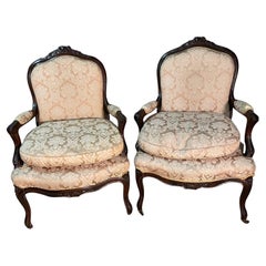 Pair 19th Century French Armchairs Louis XV Style