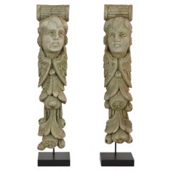 Pair 19th Century French Baroque Style Carved Wooden Ornaments with Angels
