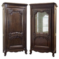 Antique Pair 19th Century French Bonnetiere & Vitrine