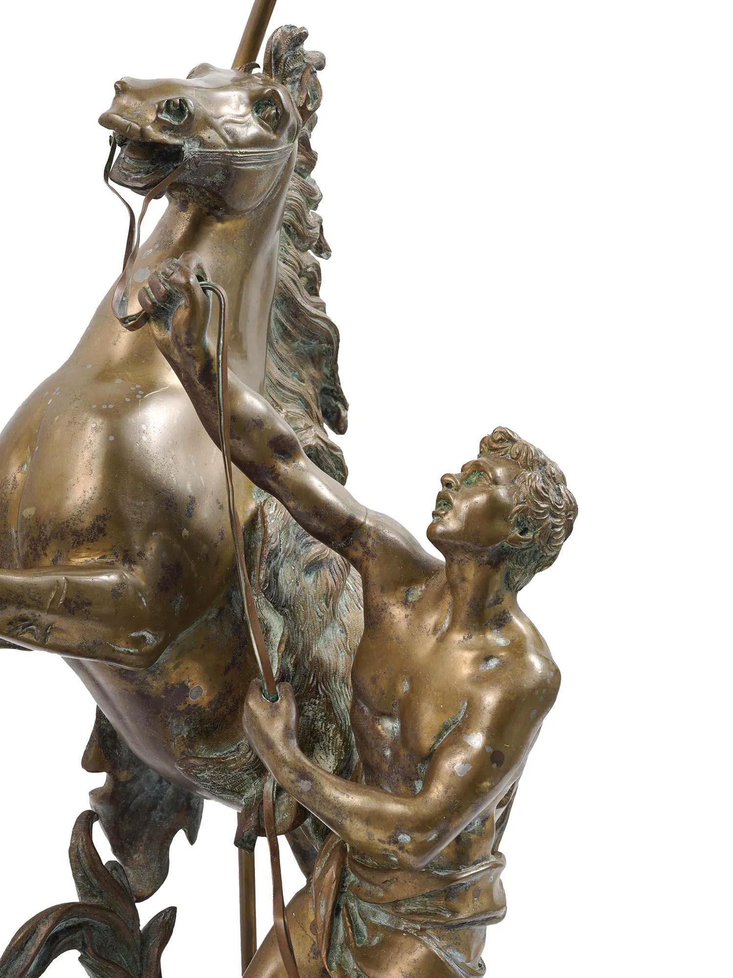 Pair 19th Century French Bronze Marly Horse Sculptures After Coustou For Sale 1