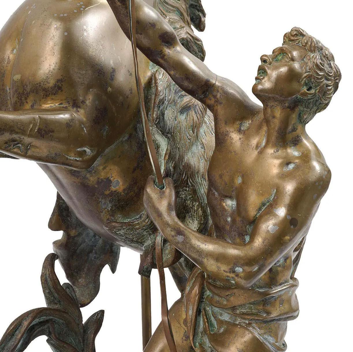 Paar französische Marly-Pferd-Skulpturen aus Bronze des 19. Jahrhunderts nach Coustou im Angebot 2