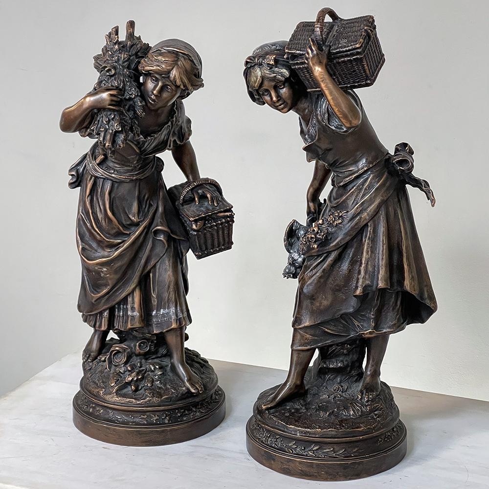 Art Nouveau Pair 19th Century French Bronze Statues by Auguste Moreau '1855-1919' For Sale
