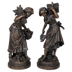 Used Pair 19th Century French Bronze Statues by Auguste Moreau '1855-1919'