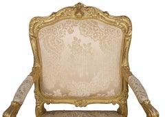 Pair 19th Century French Carved Giltwood Louis XVI Style Arm Chairs