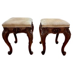 Pair 19th Century French Carved Oak Regence Stools