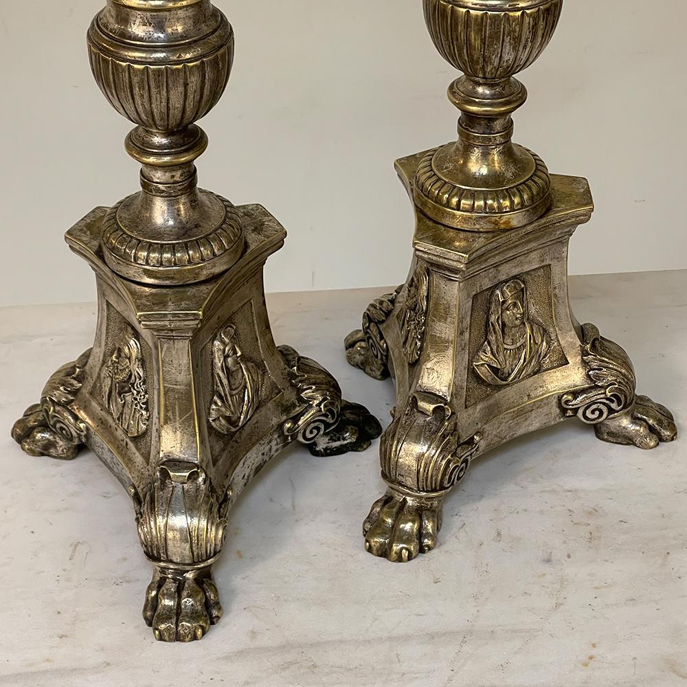 Pair 19th Century French Cast Brass Altar Candlesticks For Sale 4