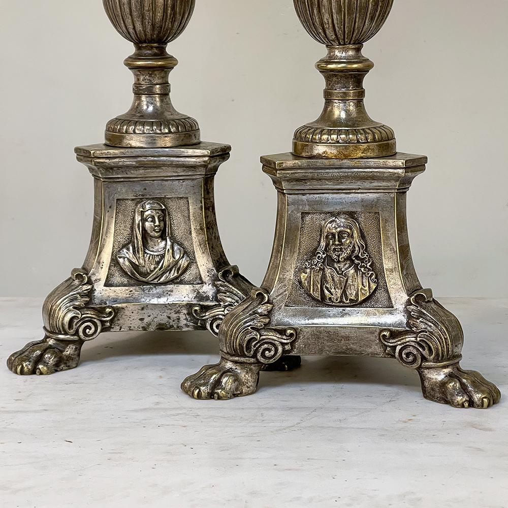 Pair 19th Century French Cast Brass Altar Candlesticks For Sale 6