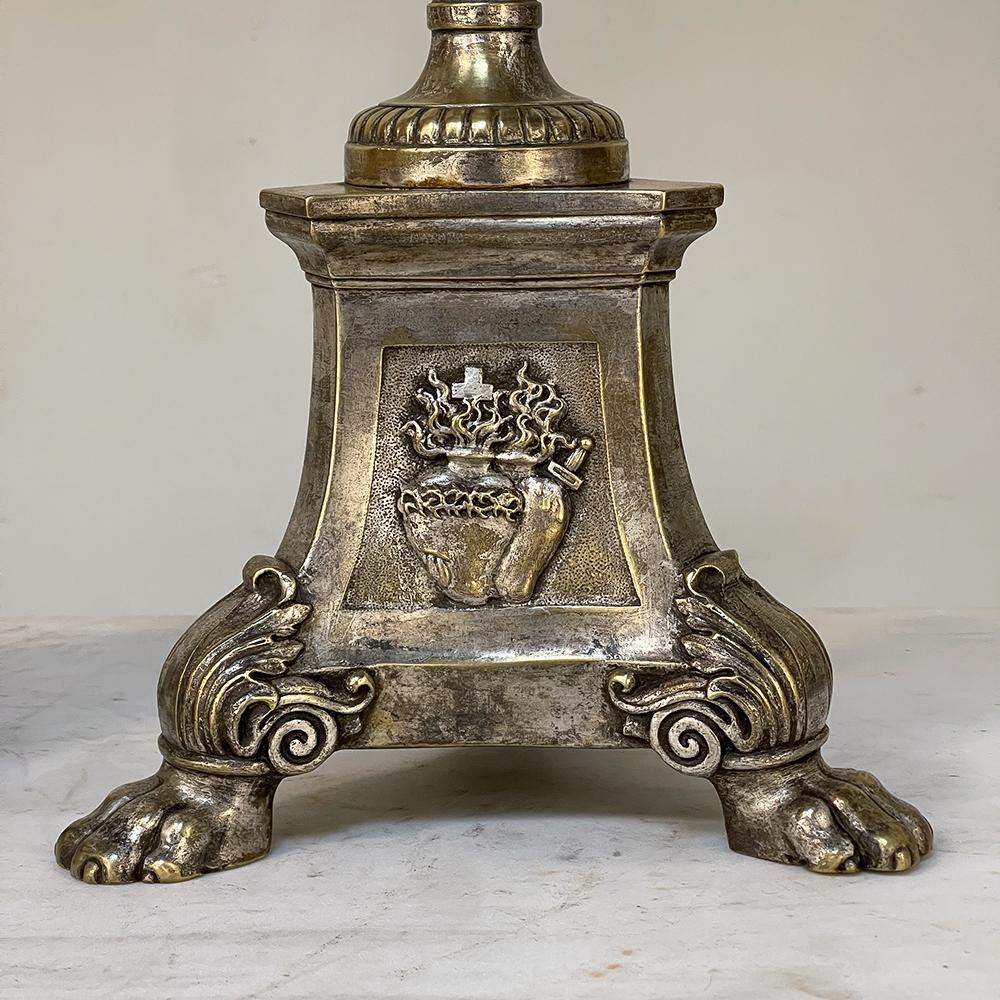 Pair 19th Century French Cast Brass Altar Candlesticks For Sale 11