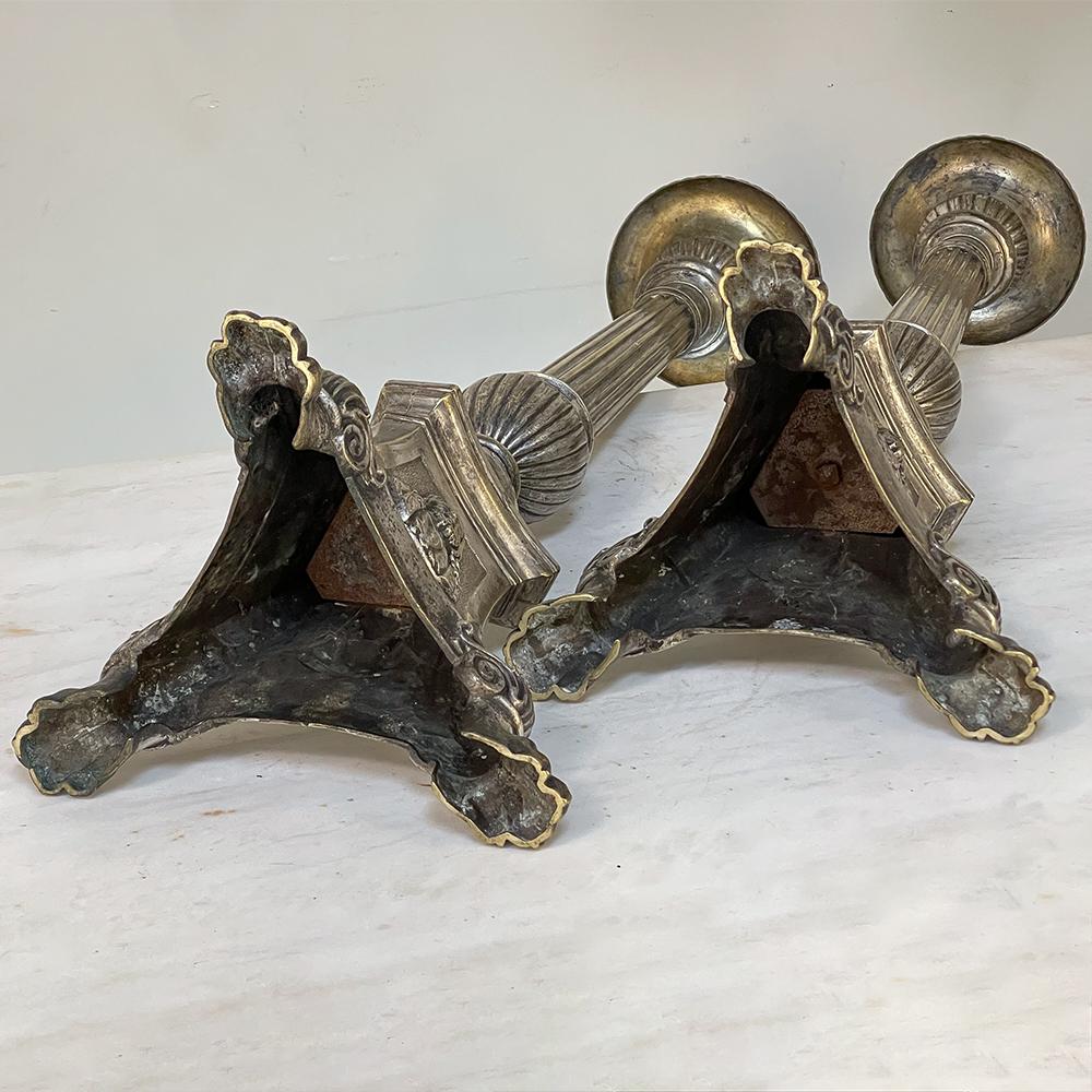 Pair 19th Century French Cast Brass Altar Candlesticks For Sale 14