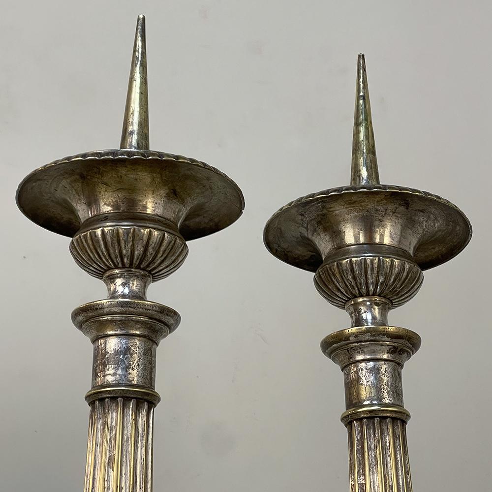 Pair 19th Century French Cast Brass Altar Candlesticks For Sale 1