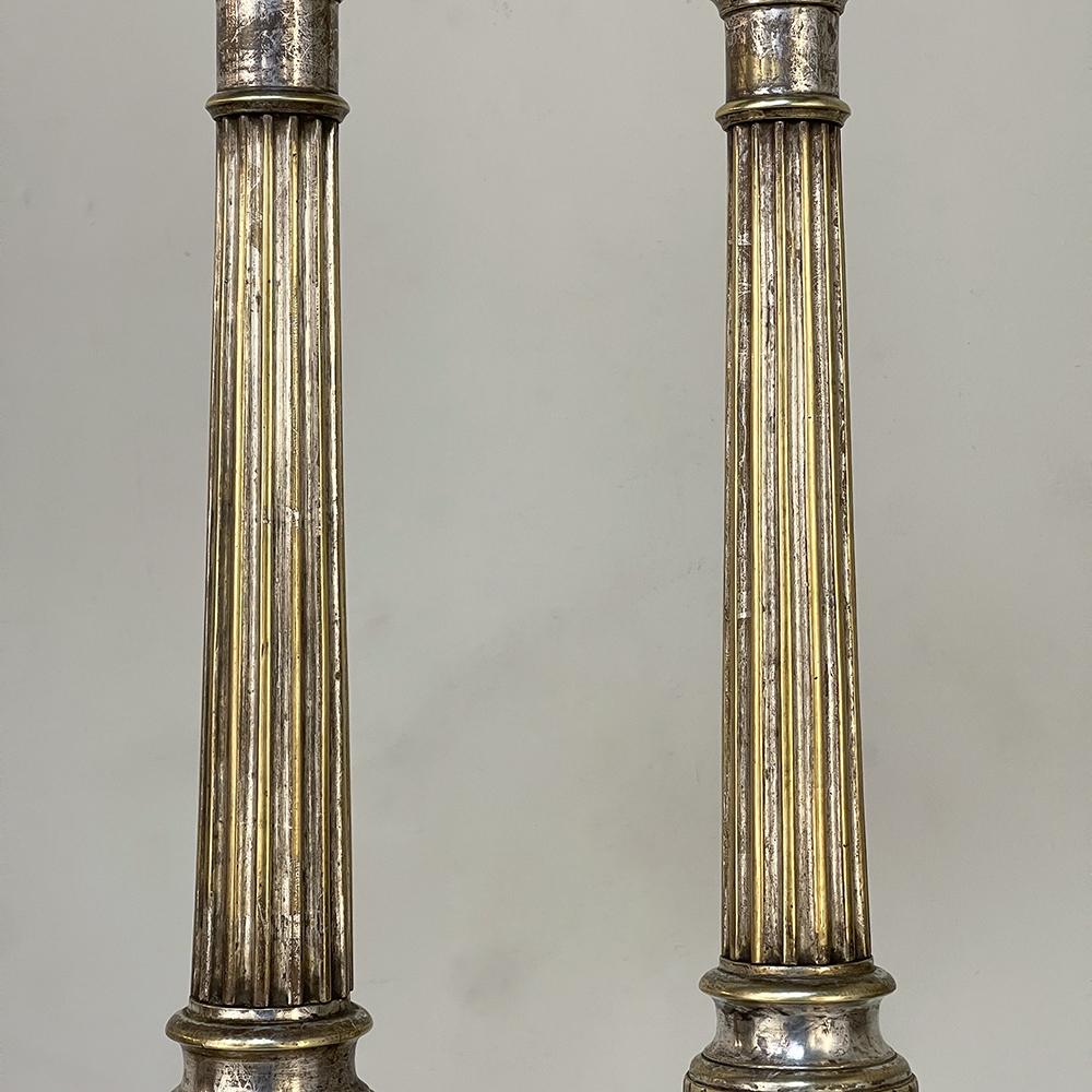 Pair 19th Century French Cast Brass Altar Candlesticks For Sale 2