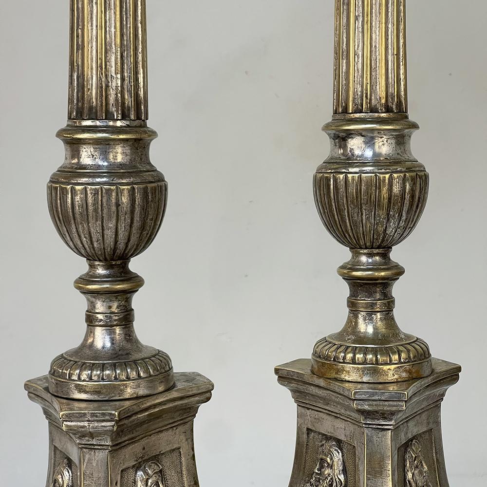 Pair 19th Century French Cast Brass Altar Candlesticks For Sale 3