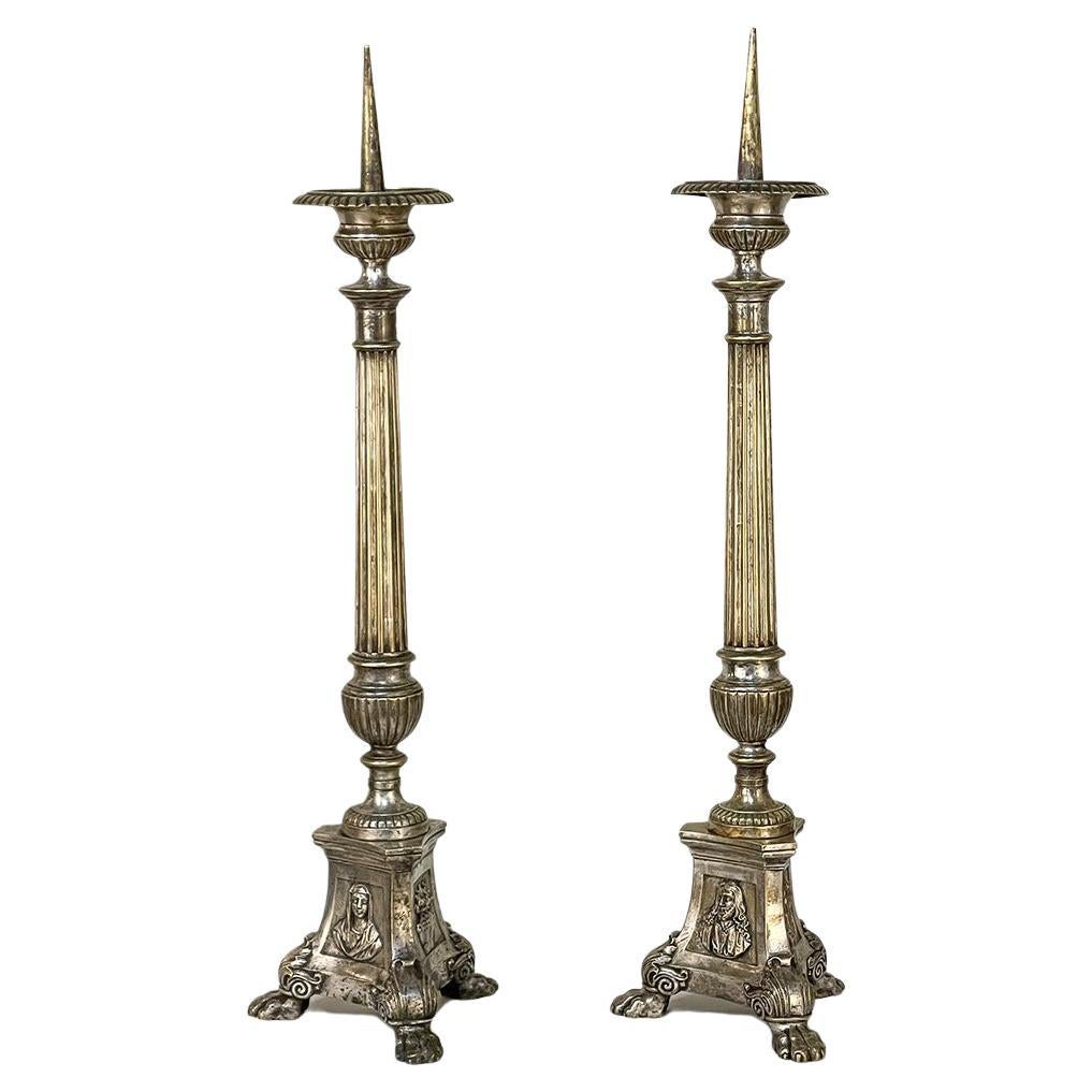 Pair 19th Century French Cast Brass Altar Candlesticks