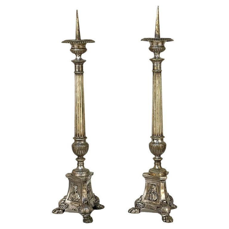 Pair 19th Century French Cast Brass Altar Candlesticks For Sale at 1stDibs