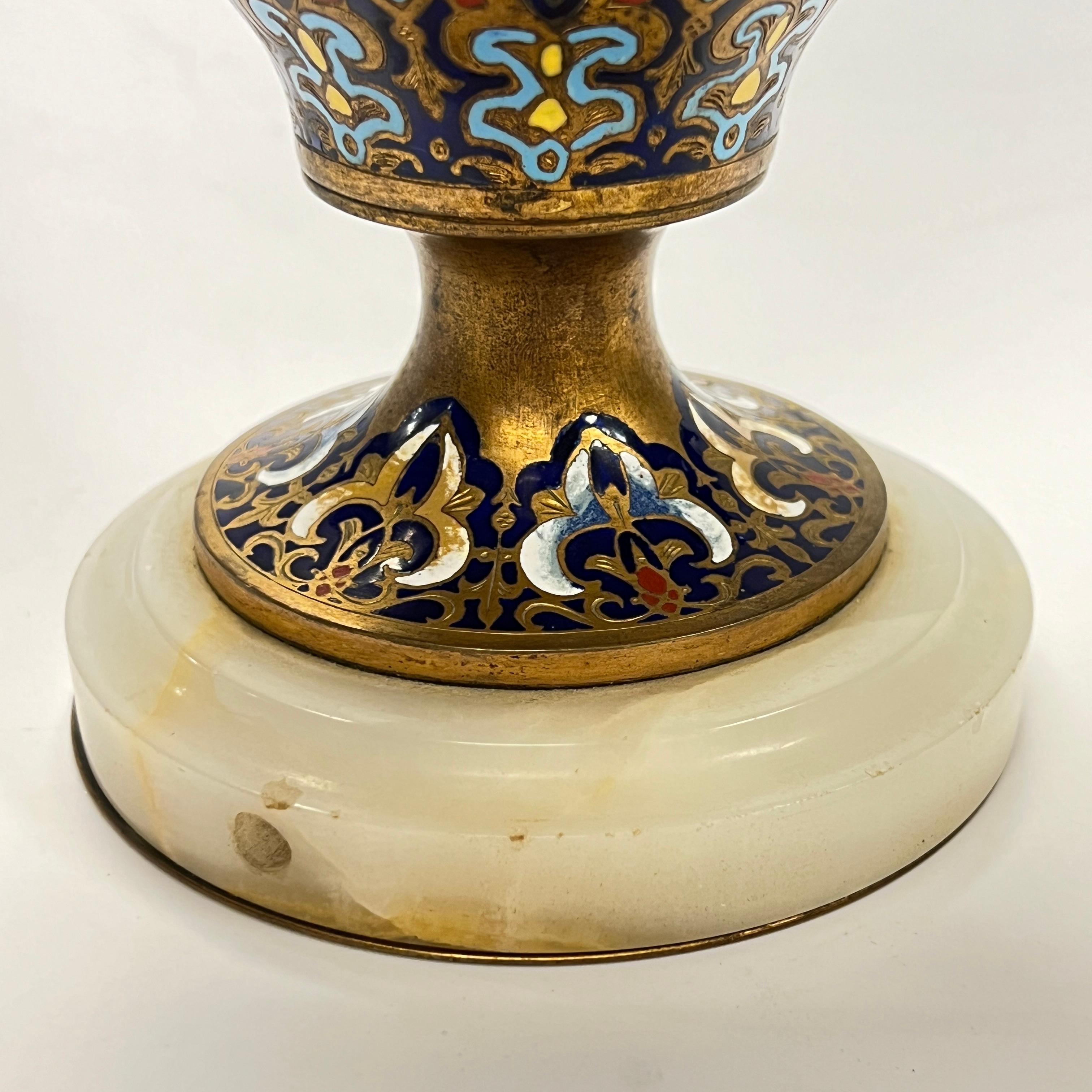Pair 19th Century French Champleve Bronze and Onyx Alhambra Vases 3