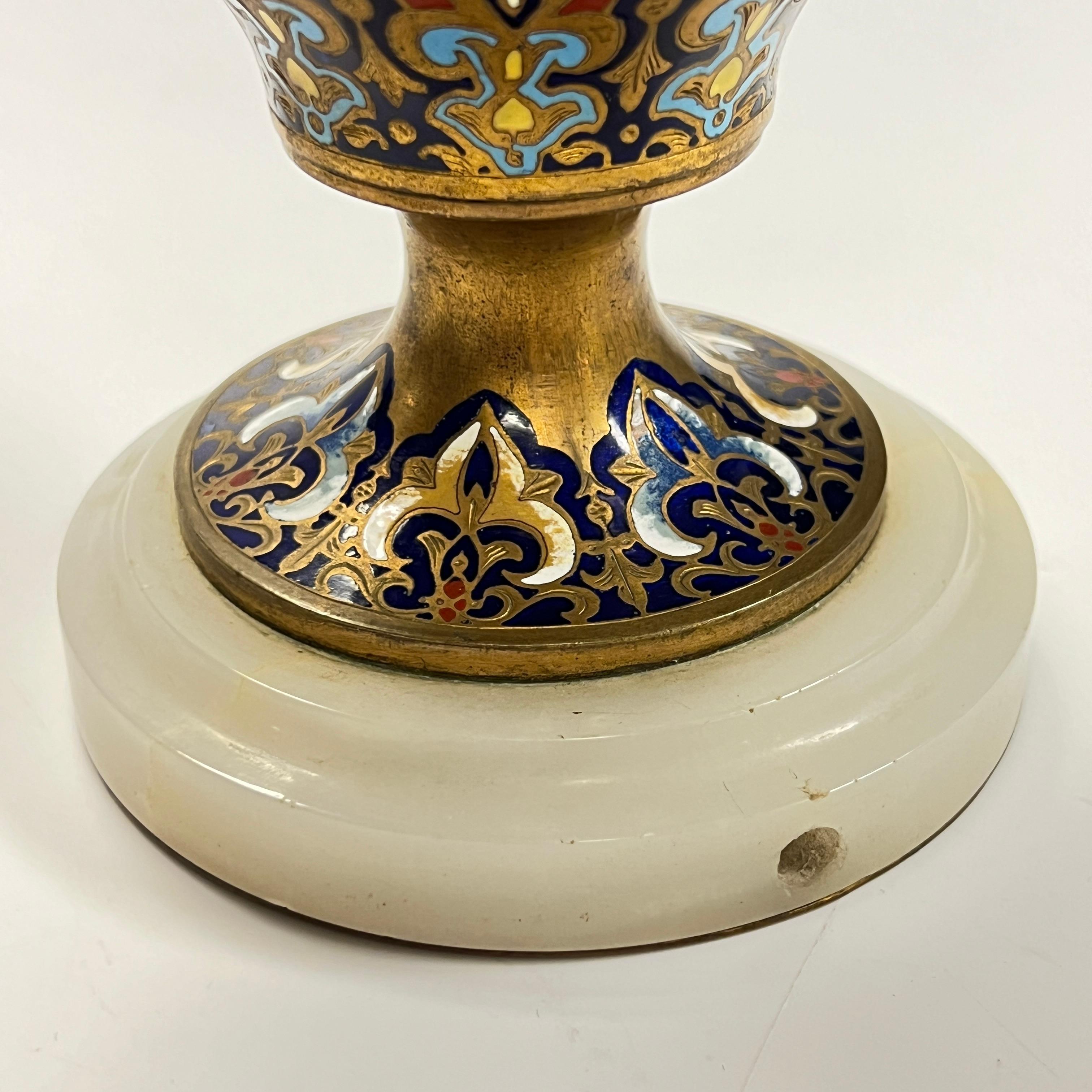 Pair 19th Century French Champleve Bronze and Onyx Alhambra Vases 4