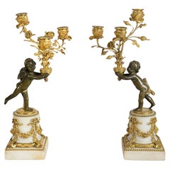 Antique Pair 19th Century French Cherub candelabra
