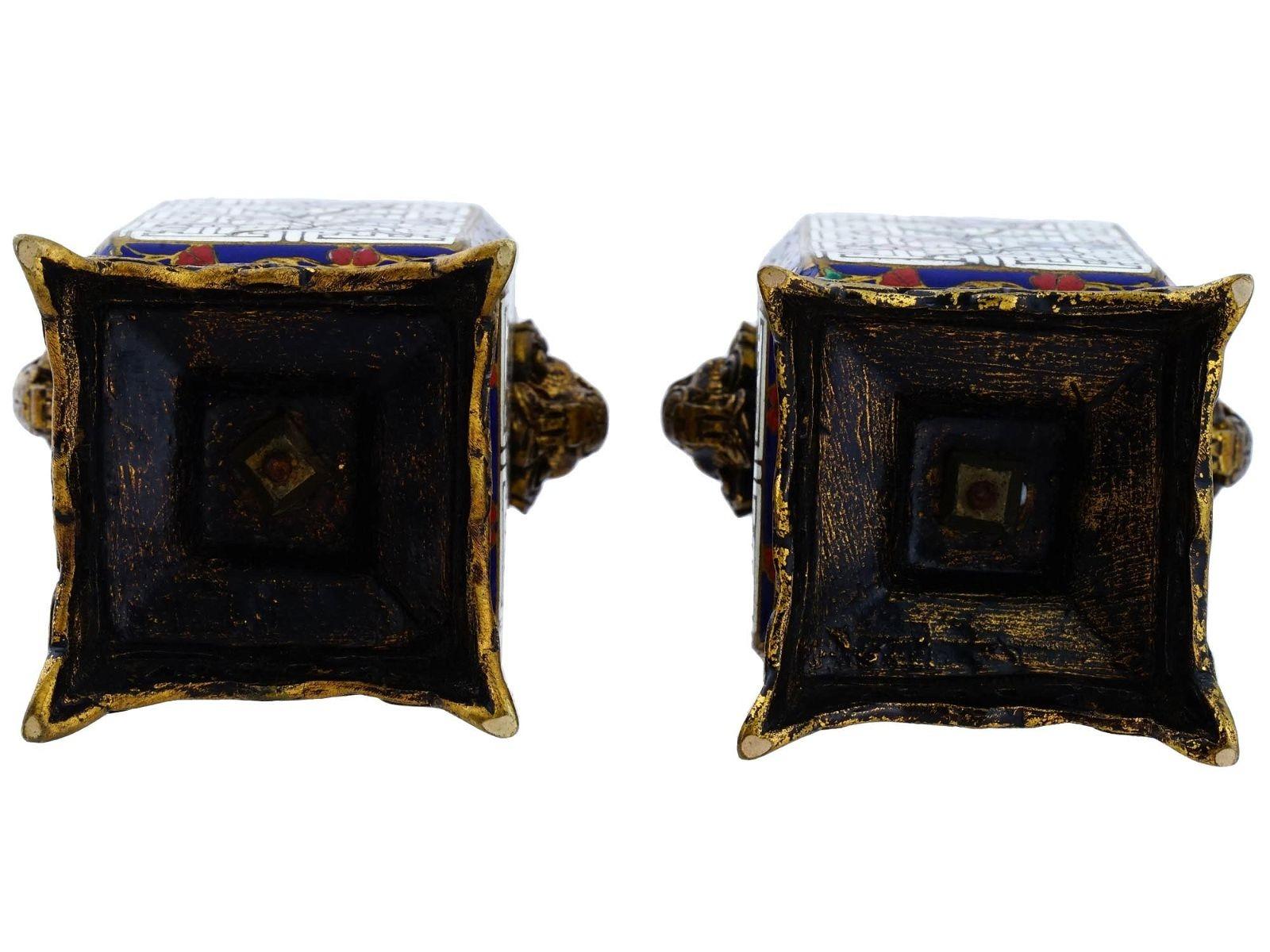 Pair 19th Century French Chinoiserie Cloisonne Bronze Vases For Sale 3