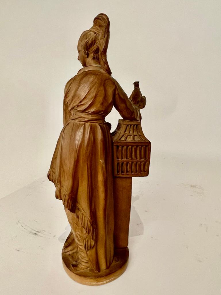 Pair 19th Century French Chinoiserie Terracotta Female Figures of Bird Sellers 12