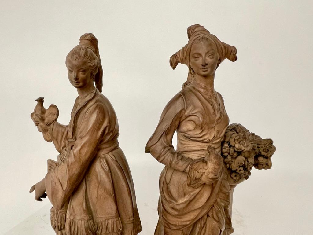 Pair 19th Century French Chinoiserie Terracotta Female Figures of Bird Sellers For Sale 14