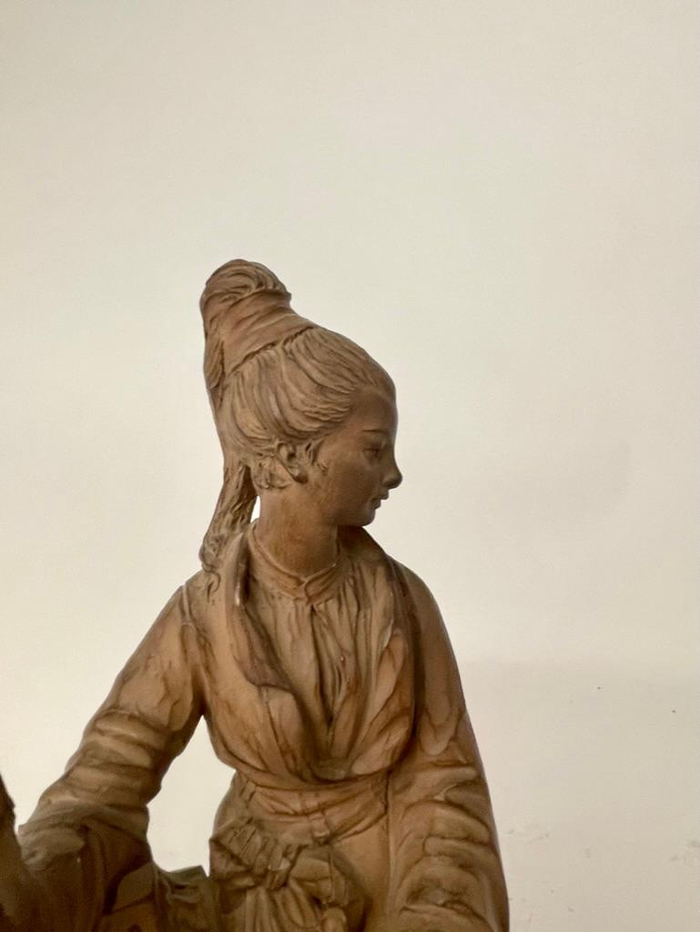 Pair 19th Century French Chinoiserie Terracotta Female Figures of Bird Sellers For Sale 15