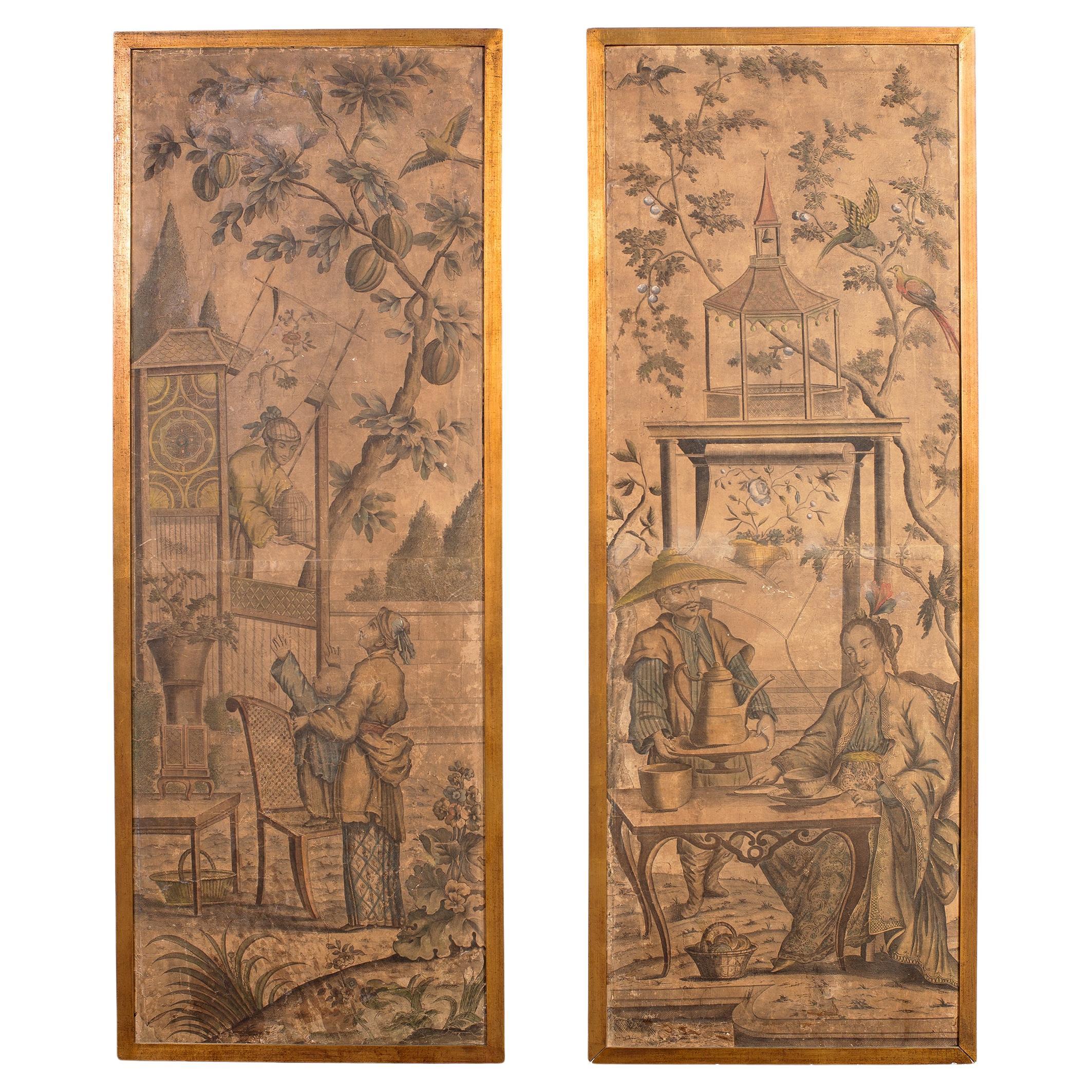 Pair 19th Century French Chinoiserie Wallpaper Panels For Sale