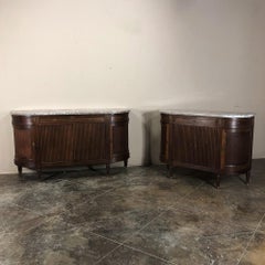 Pair 19th Century French Directoire Marble Top Mahogany Buffets