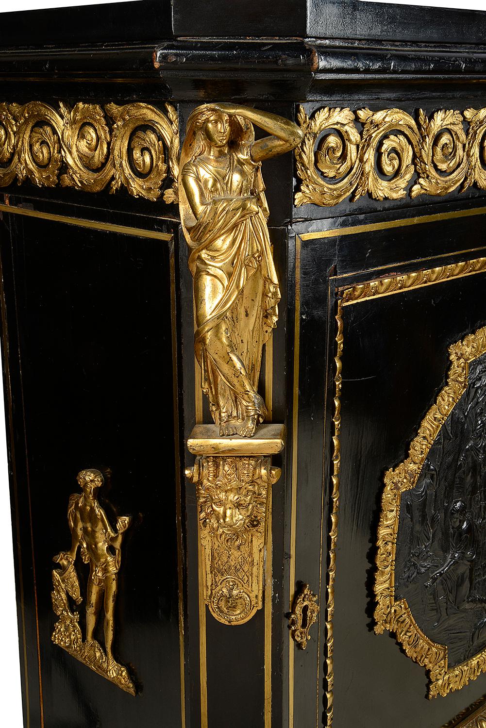 Louis XVI A pair of 19th Century French Ebonised Pier / Side Cabinets For Sale