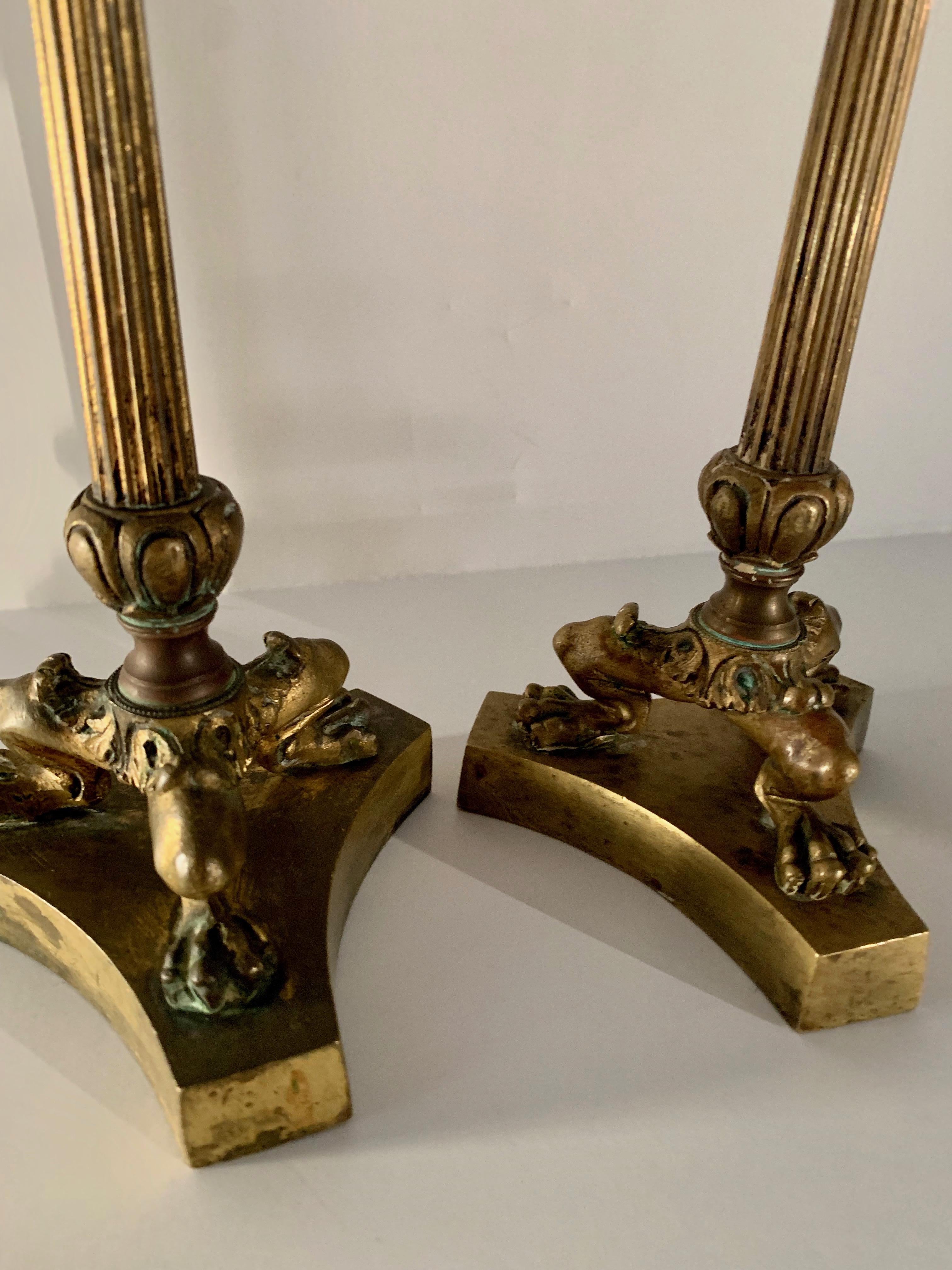 Brass Pair 19th Century French Empire Candlesticks For Sale