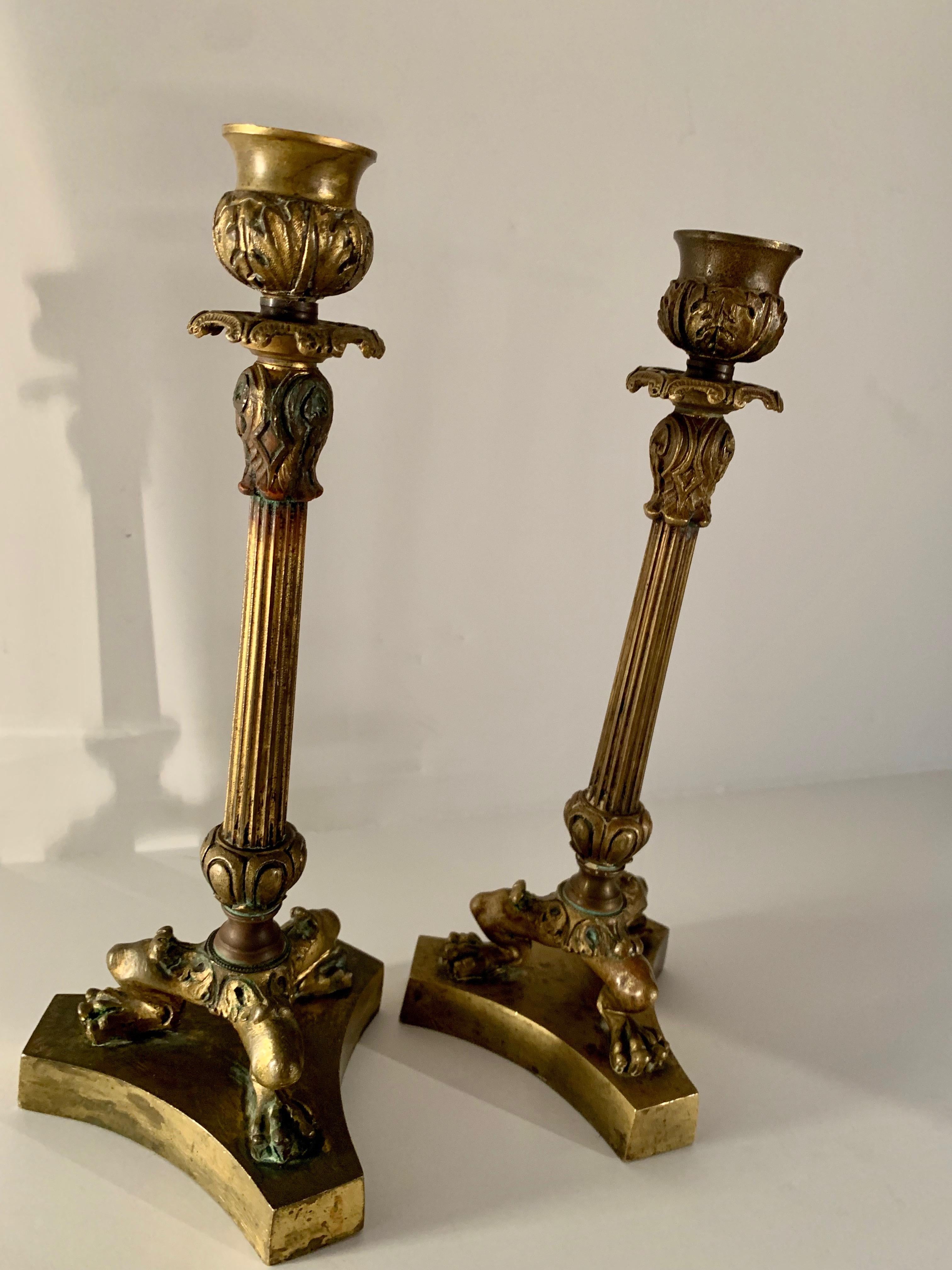 Pair 19th Century French Empire Candlesticks For Sale 2