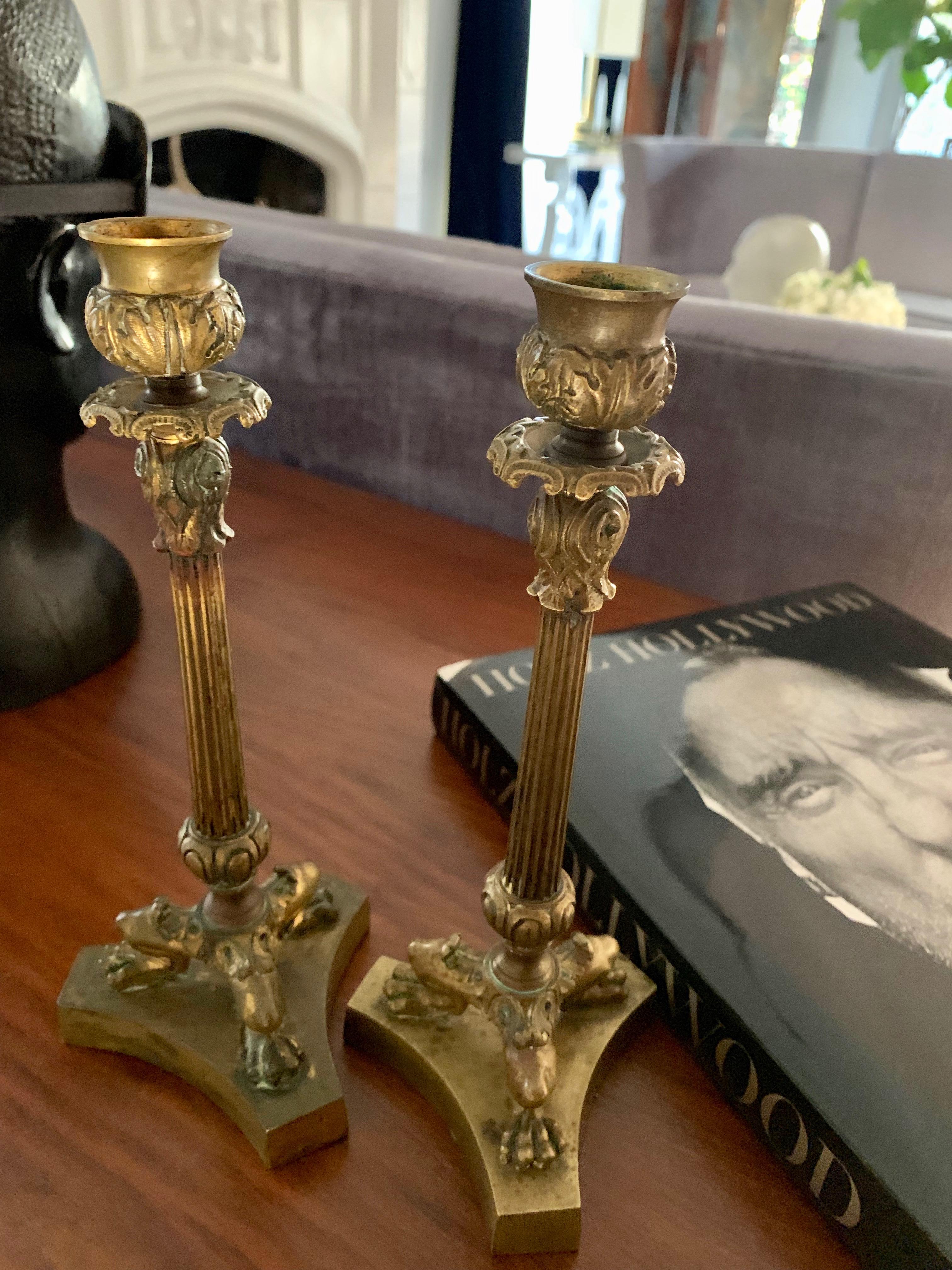 Pair 19th Century French Empire Candlesticks For Sale 3