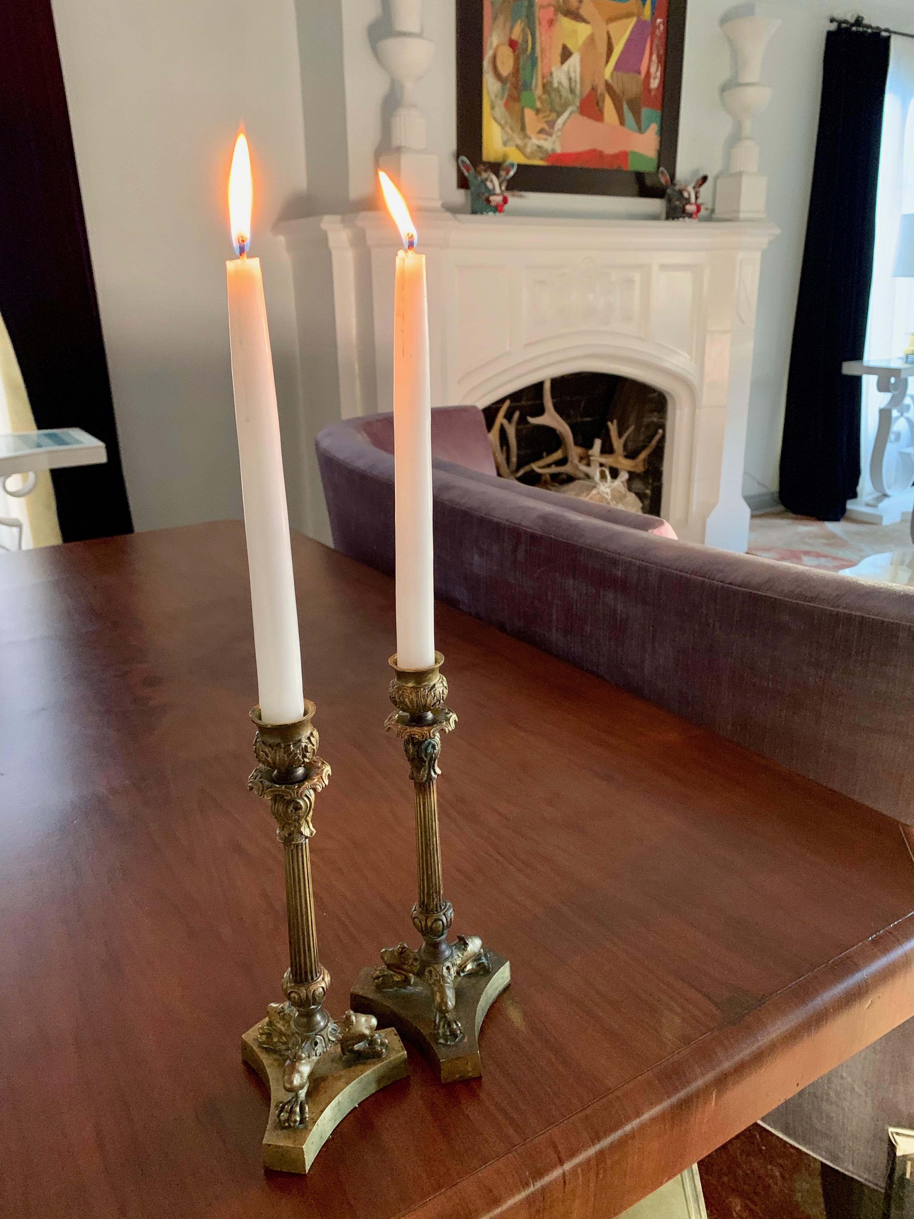 Pair 19th Century French Empire Candlesticks For Sale 4